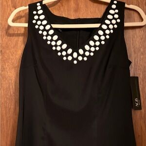 Collection Black Sleeveless Dress with White Embellished Neckline